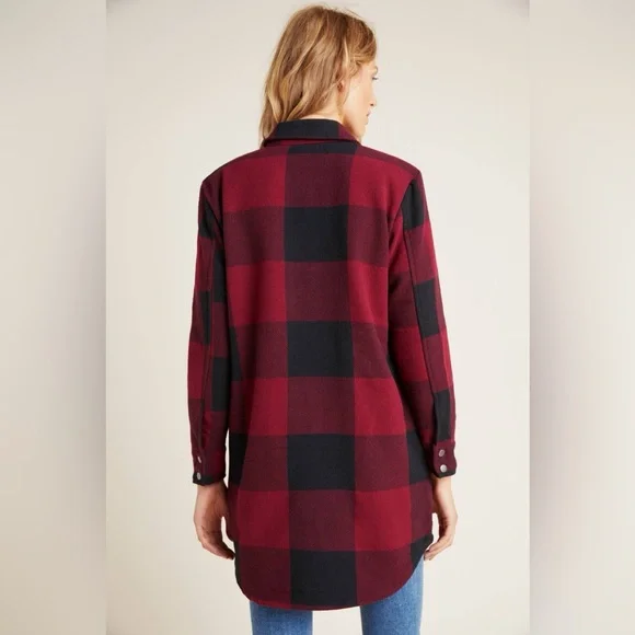 BB Dakota Anthropologie Eldridge Buffalo Plaid Jacket Shacket Dark Red Large - Picture 4 of 16